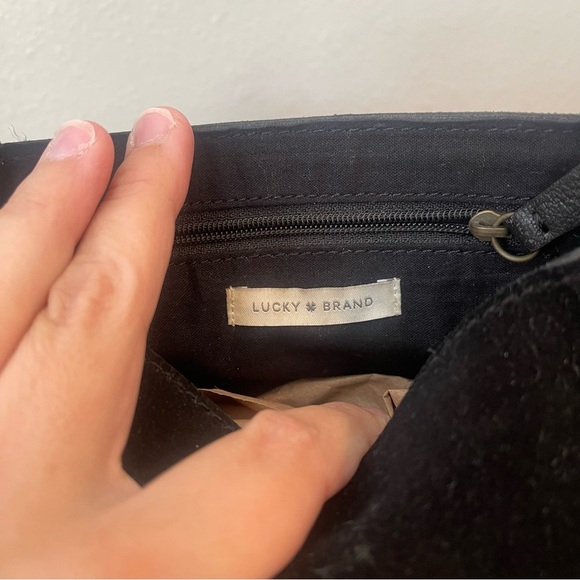 Lucky Brand Mini Saddle Bag Crossbody Black Suede Tassel Adjustable Leather Boho - Picture 8 of 14